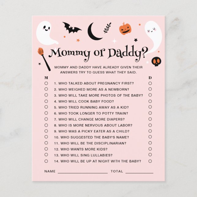 Mommy Or Daddy ピンクのハロウィンベビーシャワーゲーム (正面)