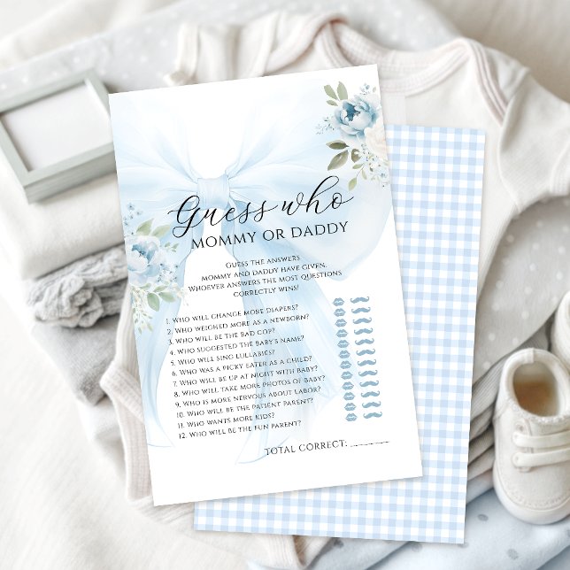Mommy or Daddy Blue Bow Floral Baby Shower Games (クリエイターアップロード済み)