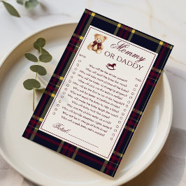 Mommy or Daddy Teddy Bear  Plaid Baby Shower game