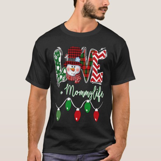 Mommy Snowman Love Mommy Life Christmas Red Plaid Tシャツ (正面)