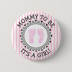 "Mommy To Be"ピンクと黒の赤ちゃんシャワーボタン 缶バッジ
