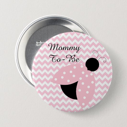 "Mommy To Be"ピンクレディバグ赤ちゃんシャワーボタン 缶バッジ (正面&裏面)