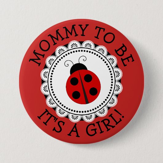 "Mommy To Be"赤いLadybug赤ちゃんシャワーボタン 缶バッジ (正面)