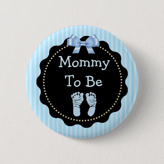 Mommy to be Blue and Black Baby Shower 缶バッジ (正面)