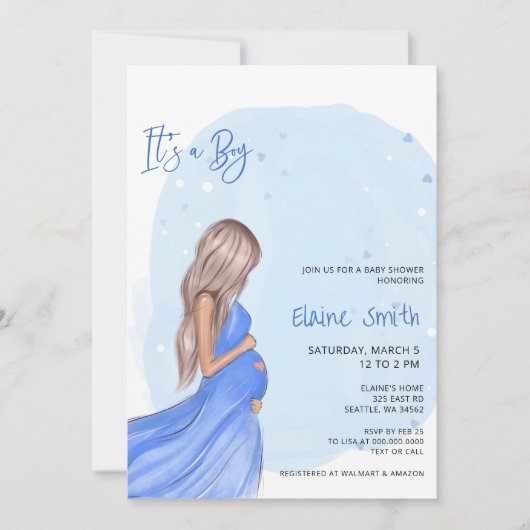 Mommy to Be Blue Its a Boy Baby Shower Invitation 招待状 (正面)
