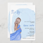 Mommy to Be Blue Its a Boy Baby Shower Invitation 招待状 (正面/裏面)