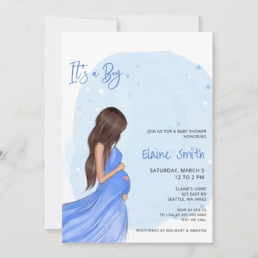 Mommy to Be Blue Its a Boy Baby Shower Invitation 招待状 (正面)