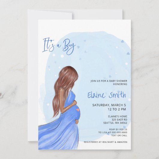 Mommy to Be Blue Its a Boy Baby Shower Invitation 招待状 (正面)