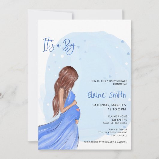 Mommy to Be Blue Its a Boy Baby Shower Invitation 招待状 (正面)