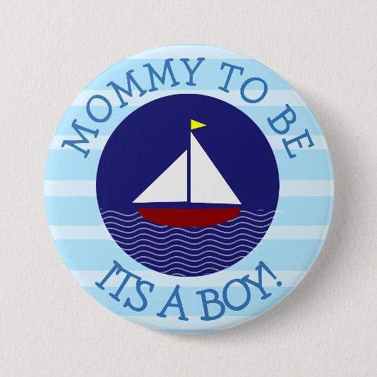 Mommy to be Blue Sailboat赤ちゃんシャワーボタン 缶バッジ (正面)