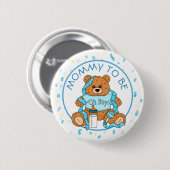 Mommy to be Blue Teddy Bearベビーシャワーボタン 缶バッジ (正面&裏面)
