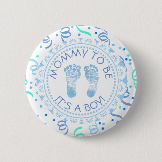Mommy to be Blue & White Baby Showerボタン 缶バッジ (正面)