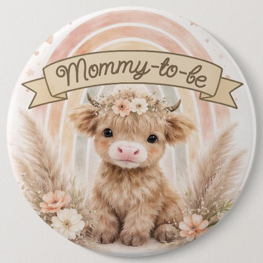 Mommy To Be Boho Rainbow Baby Shower Floral 缶バッジ (正面)