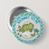 Mommy To Be Cute Hatching Dino Baby Shower Button  缶バッジ (正面&裏面)