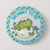 Mommy To Be Cute Hatching Dino Baby Shower Button  缶バッジ (正面)