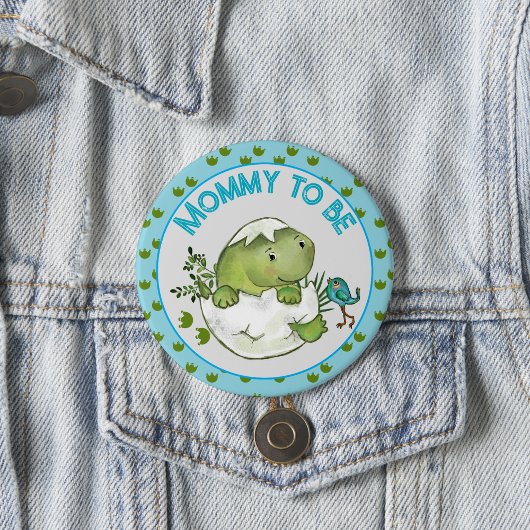 Mommy To Be Cute Hatching Dino Baby Shower Button  缶バッジ