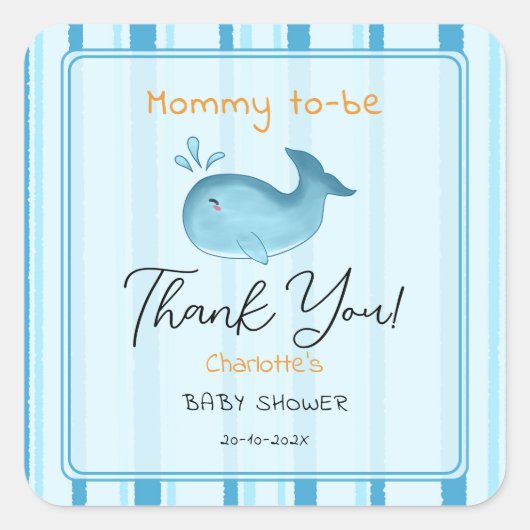 Mommy To Be Cute Whale Baby Shower スクエアシール (正面)