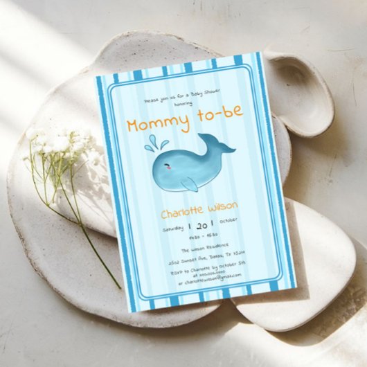 Mommy To Be Cute Whale Baby Shower 招待状