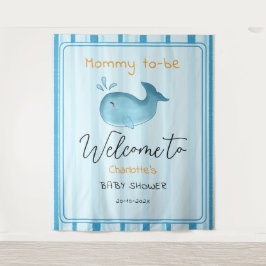 Mommy To Be Cute Whale Baby Shower Backdrop タペストリー