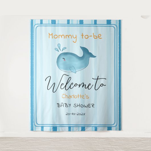 Mommy To Be Cute Whale Baby Shower Backdrop タペストリー (正面)