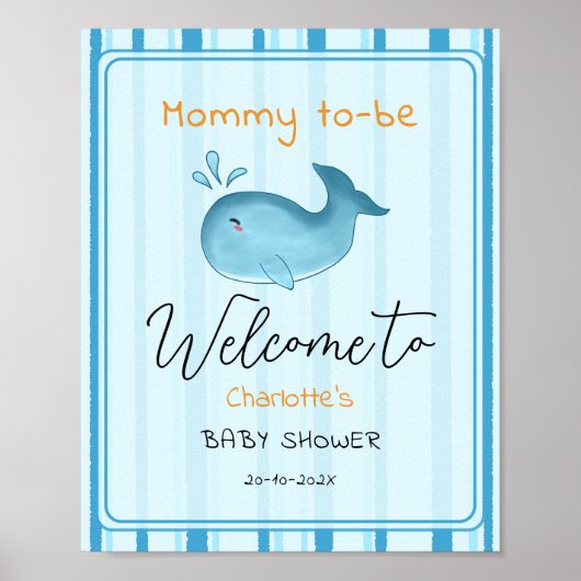 Mommy To Be Cute Whale Baby Shower Welcome ポスター (正面)
