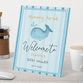 Mommy To Be Cute Whale Baby Shower Welcome 台座サイン