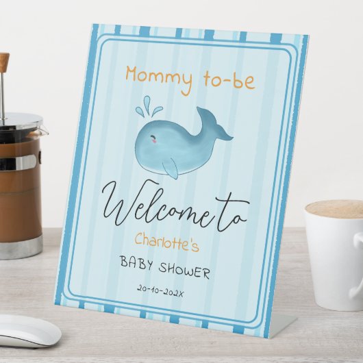Mommy To Be Cute Whale Baby Shower Welcome 台座サイン (インサイチュ)
