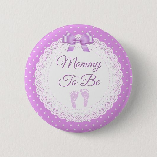 Mommy to be Girl's Purple Baby Shower 缶バッジ (正面)
