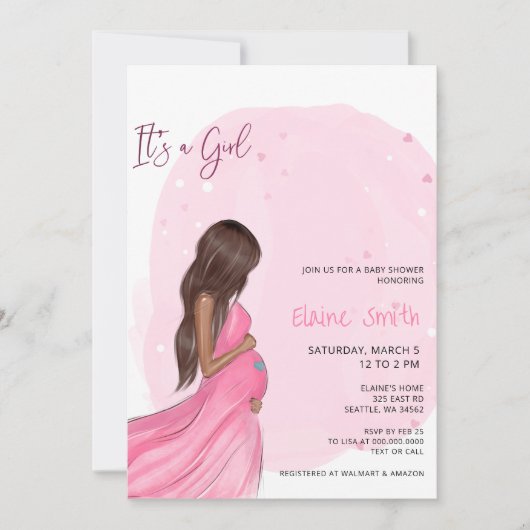 Mommy to Be Pink Its a Girl Baby Shower 招待状 (正面)