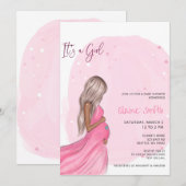Mommy to Be Pink Its a Girl Baby Shower 招待状 (正面/裏面)