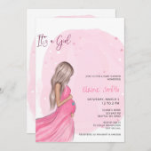Mommy to Be Pink Its a Girl Baby Shower 招待状 (正面/裏面)