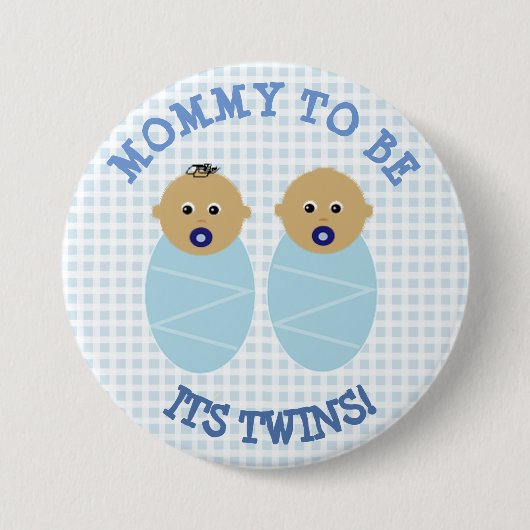 Mommy To Be Twin Boys Blue Baby Showerボタン 缶バッジ (正面)