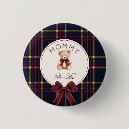Mommy To be Wine Red Plaid Teddy Bear 缶バッジ