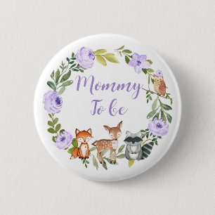Mommy to be - Woodland赤ちゃんシャワーボタン薄紫 缶バッジ