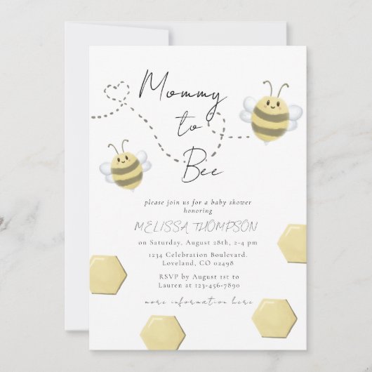 Mommy to Beeハニカムベビー男女兼用シャワー 招待状 (正面)