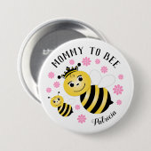 Mommy To Beeピンクの花 缶バッジ (正面&裏面)