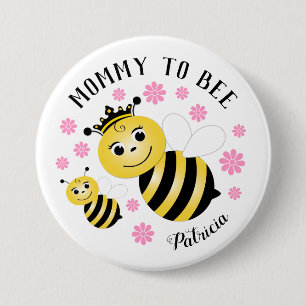Mommy To Beeピンクの花 缶バッジ
