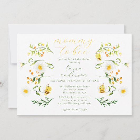 Mommy To Beeフローラエレガントベビーシャワー 招待状 (正面)