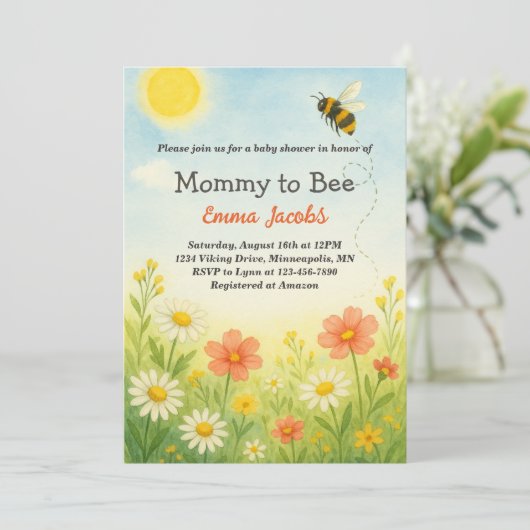 Mommy To Beeフローラ男女兼用ベビーシャワー 招待状 (スタンド正面)