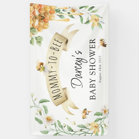 Mommy-to-Bee水彩蜂蜜エレガント赤ちゃんシャワー 横断幕 (縦)