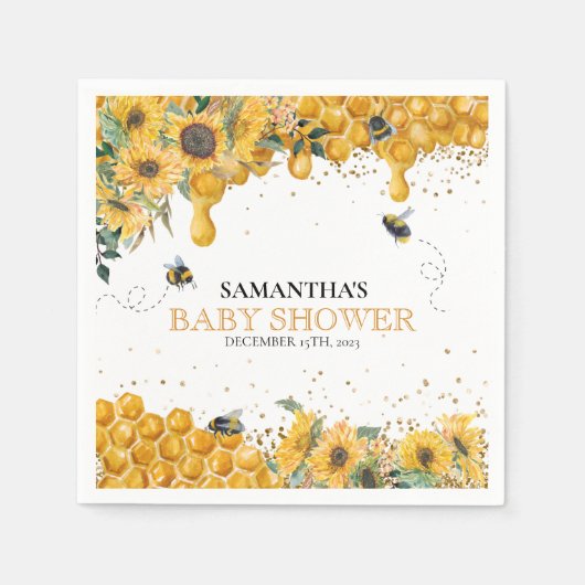 Mommy To Bee水色ひまわり蜂蜜 スタンダードカクテルナプキン (正面)