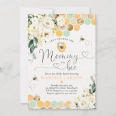 Mommy To Bee緑の白いフローラビー赤ちゃんシャワー 招待状 (正面)