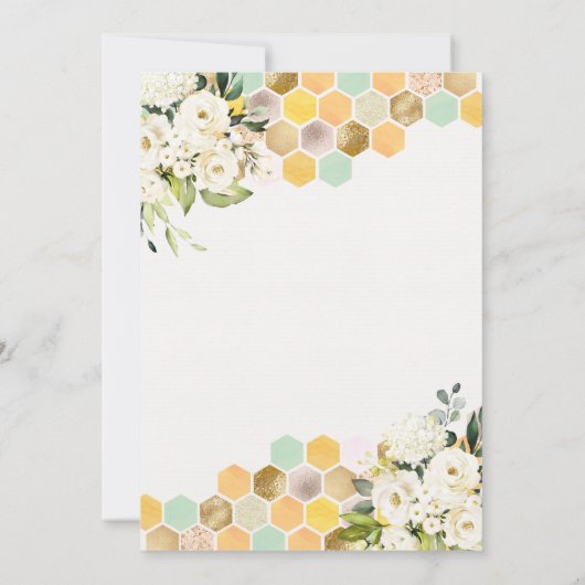 Mommy To Bee緑の白いフローラビー赤ちゃんシャワー 招待状 (裏面)