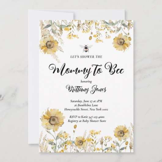 Mommy to Bee赤ちゃんシャワーひまわり夏 招待状 (正面)