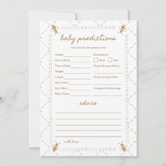 Mommy To Bee赤ちゃんシャワーベビー特徴ゲームカード 招待状 (正面)