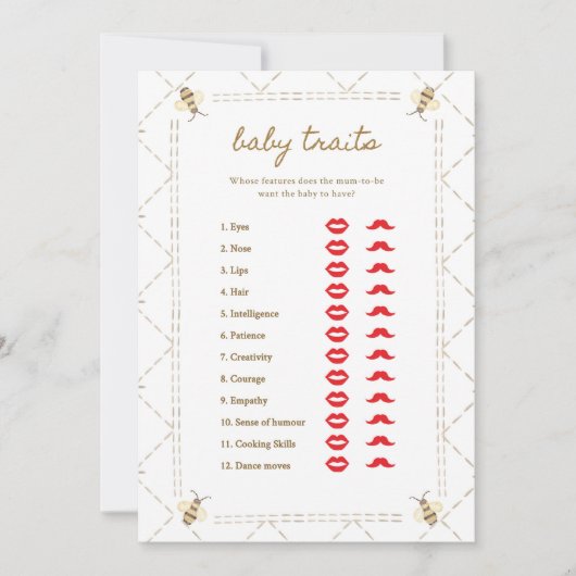 Mommy To Bee赤ちゃんシャワーベビー特徴ゲームカード 招待状 (正面)