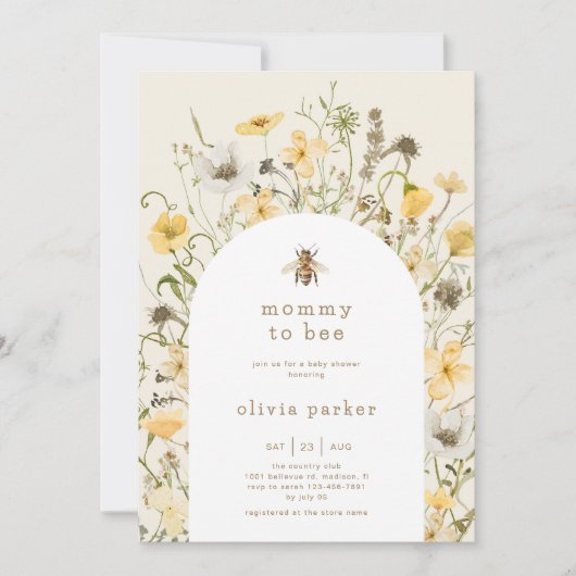 Mommy To Bee赤ちゃんシャワー野花 招待状 (正面)
