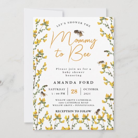 Mommy to Bee野生の花の黄色のフローラ赤ちゃんシャワー 招待状 (正面)