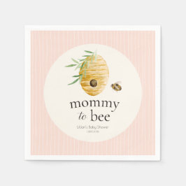 Mommy To Bee ストライプ ブルッシュピンク 女の子 ベビーシャワー スタンダードカクテルナプキン