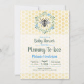 Mommy to bee,ハニカム,ギンガム,男の子の赤ちゃんシャワー 招待状 (正面)